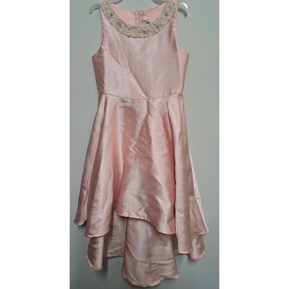 Rare Editions Girls Pink Satin High Low Dress Pearl Beaded Formal 6X